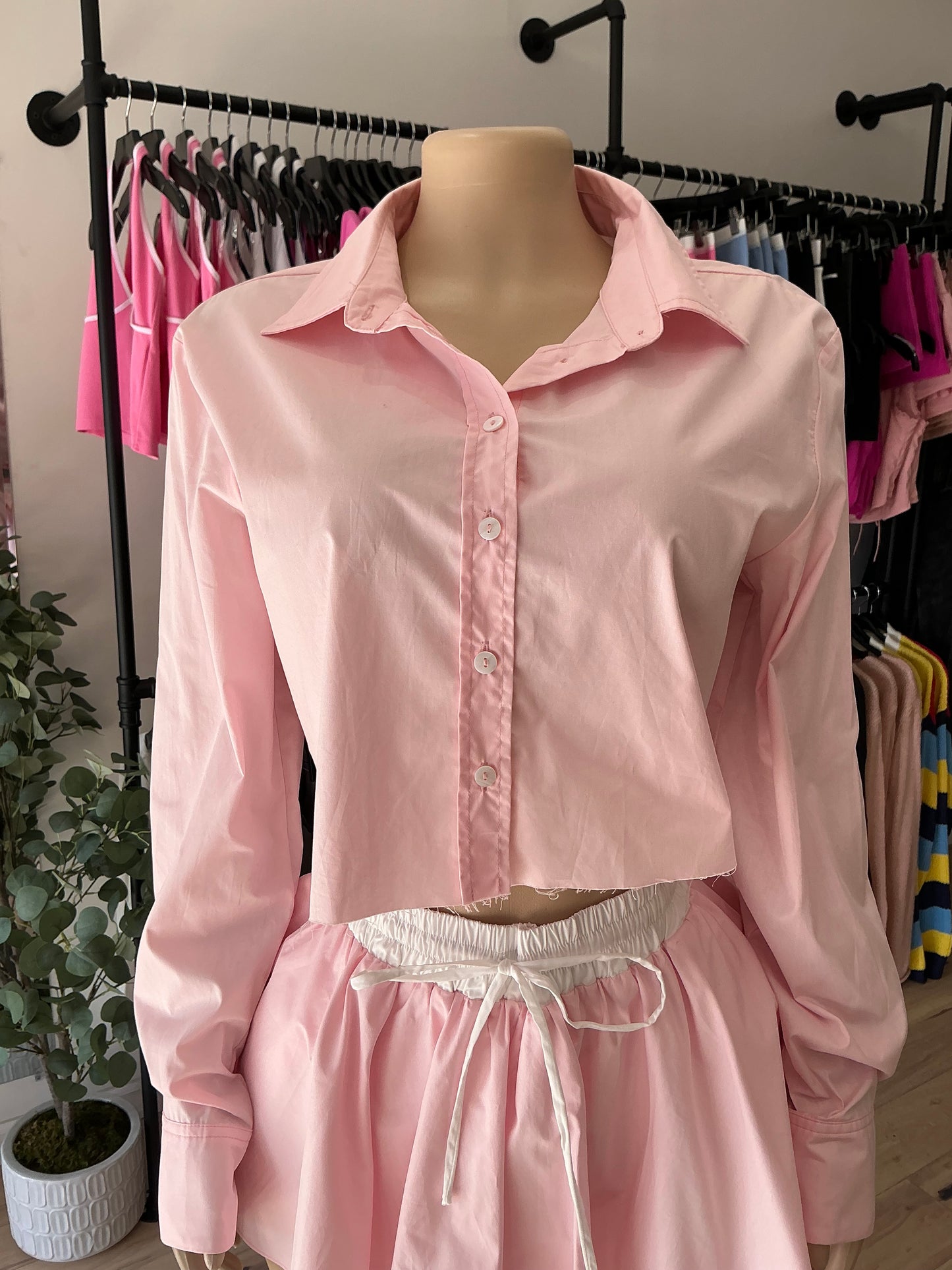 Pink Button up skort set