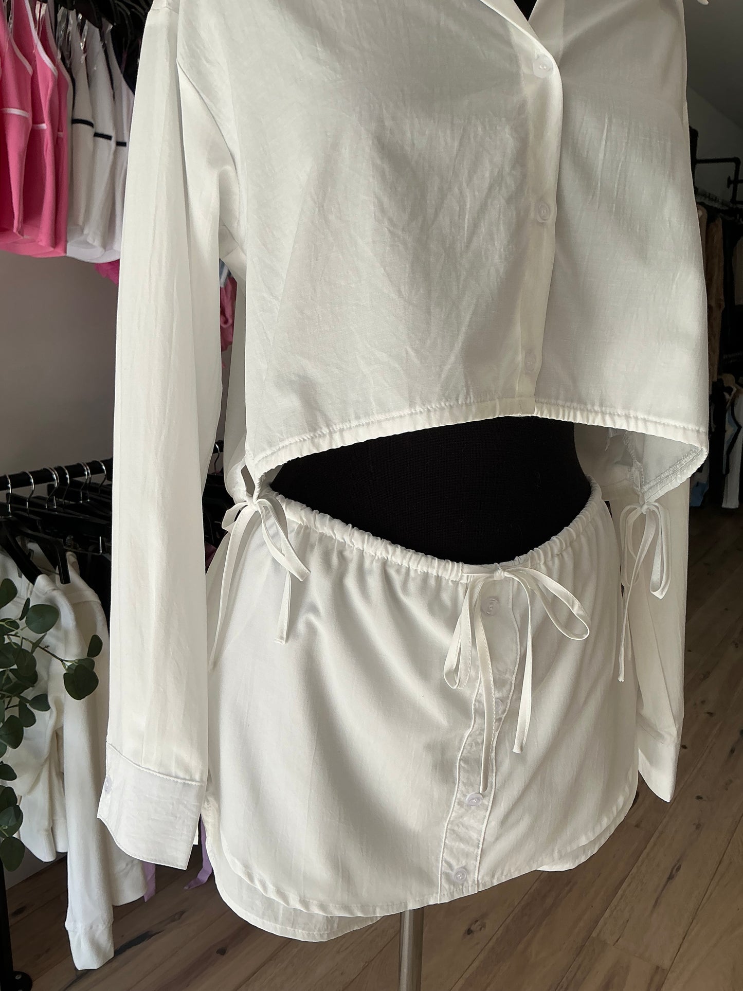 White Button Up Skort Set