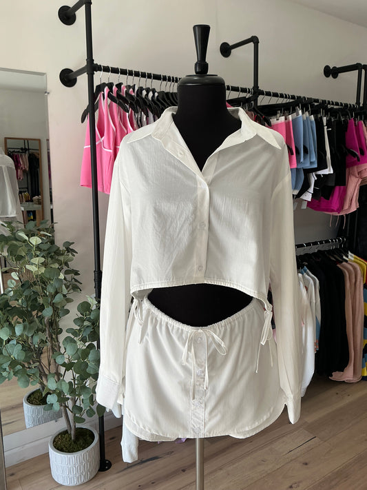 White Button Up Skort Set