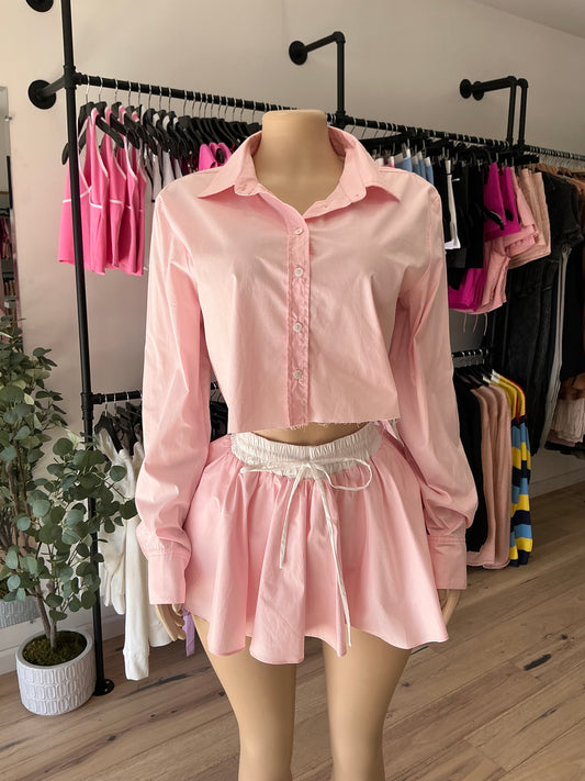 Pink Button up skort set